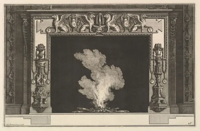 Framed Print : Chimneypiece: Affronted griffons on the lintel and candelabra on the jambs (Ch. accomp Framed Print : Chimneypiece: Affronted griffons on the lintel and candelabra on the jambs (Ch. accomp