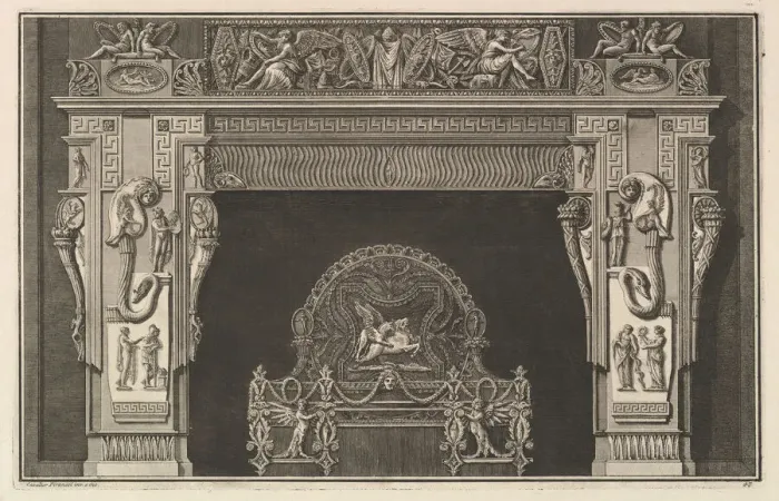 Framed Print : Chimneypiece: Frieze of trophies and winged Victories on the lintel, with cornucopias Framed Print : Chimneypiece: Frieze of trophies and winged Victories on the lintel, with cornucopias
