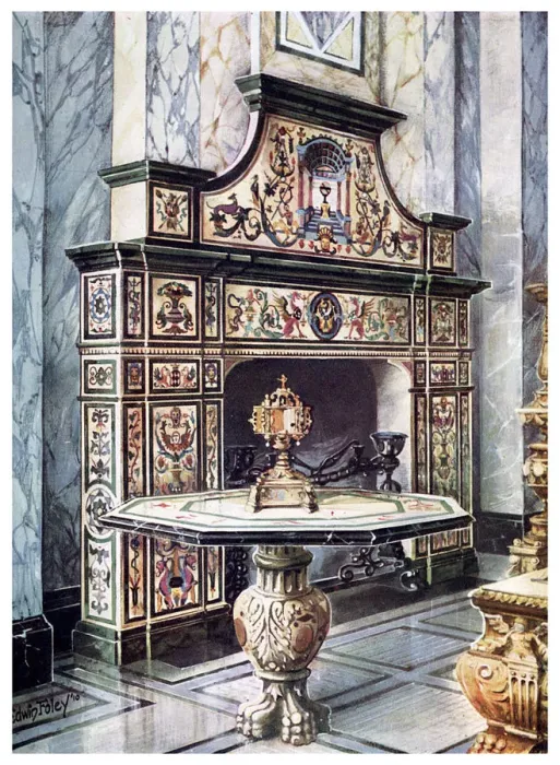 Framed Print : Chimneypiece and table in coloured Florentine mosaic, 1910. Artist: Edwin Foley Framed Print : Chimneypiece and table in coloured Florentine mosaic, 1910. Artist: Edwin Foley