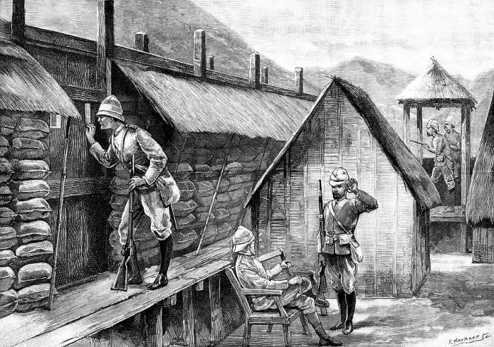 Framed Print : The Chin-Lushai Expedition: an outpost look-out at Yawhi, 1890. Creator: P Naumann Framed Print : The Chin-Lushai Expedition: an outpost look-out at Yawhi, 1890. Creator: P Naumann