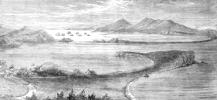 Framed Print : The China Cruising Squadron in Pallada Roads, Pasiette Bay, Russian Tartary, 1881. Creator: Charlton Framed Print : The China Cruising Squadron in Pallada Roads, Pasiette Bay, Russian Tartary, 1881. Creator: Charlton