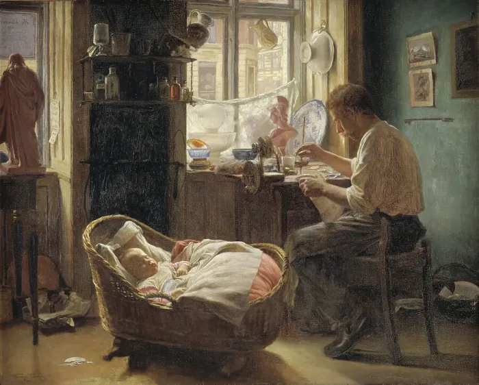 Framed Print : At the China Repairer's, 1891. Creator: Wenzel Tornoe Framed Print : At the China Repairer's, 1891. Creator: Wenzel Tornoe