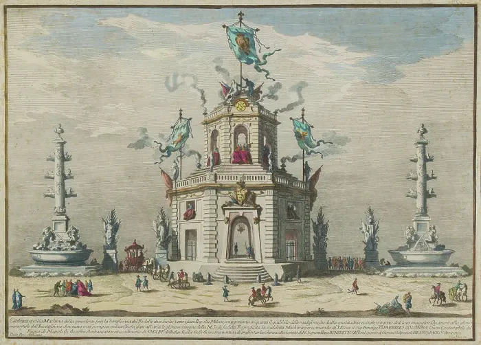 Framed Print : The Chinèa (Festa della Chinea) in Rome, 1753-1759. Creator: Vasi, Giuseppe (1710-1782) Framed Print : The Chinèa (Festa della Chinea) in Rome, 1753-1759. Creator: Vasi, Giuseppe (1710-1782)