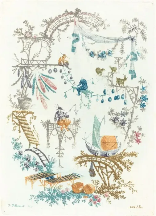 Framed Print : Chinese Arabesque with a Boat, early 1760s. Creator: Anne Allen Framed Print : Chinese Arabesque with a Boat, early 1760s. Creator: Anne Allen