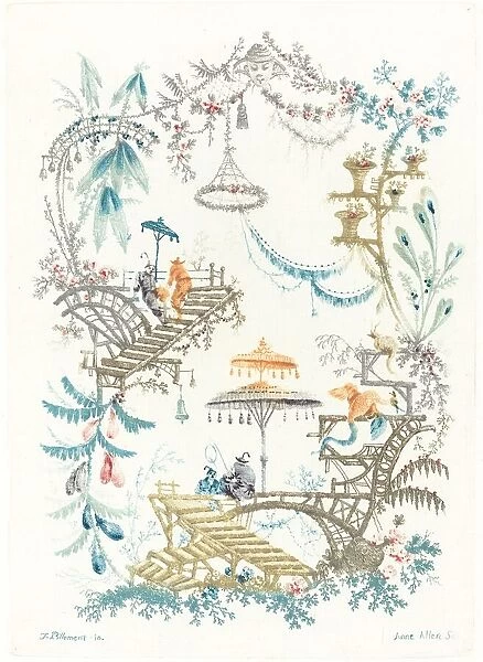 Chinese Arabesque with a Double Parasol, c. 1795. Creator: Anne Allen