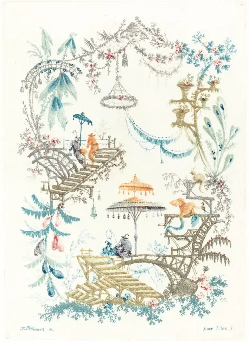Framed Print : Chinese Arabesque with a Double Parasol, c. 1795. Creator: Anne Allen