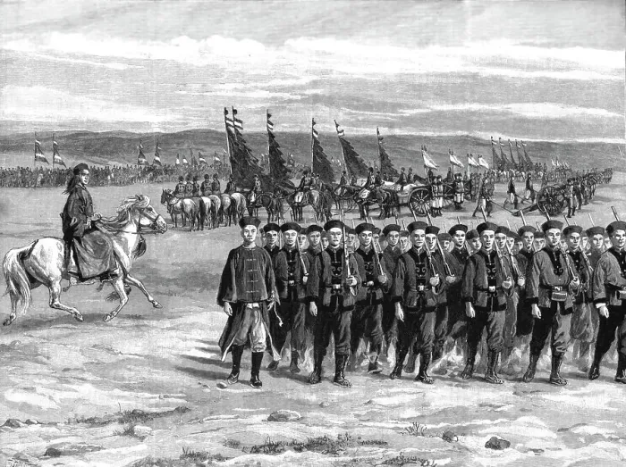 Framed Print : The Chinese Army; Review of Troops in new uniforms recently adopted by Government, 1891. Creator: Unknown Framed Print : The Chinese Army; Review of Troops in new uniforms recently adopted by Government, 1891. Creator: Unknown