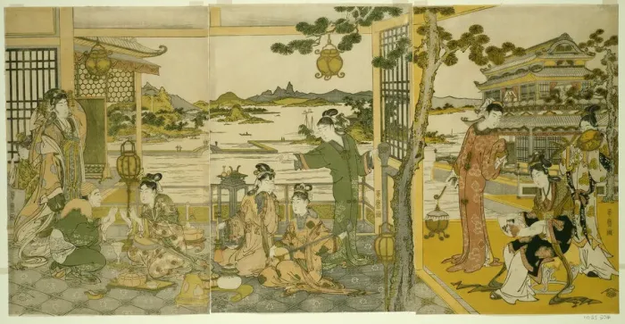 Framed Print : Chinese Beauties at a Banquet, Japan, 1788 / 90. Creator: Kitagawa Utamaro Framed Print : Chinese Beauties at a Banquet, Japan, 1788 / 90. Creator: Kitagawa Utamaro