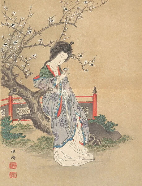 Chinese Beauty Beside a Plum Tree, leaf from the album “