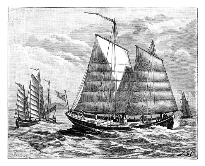 Framed Print : Chinese boats in the Canton river, 19th century Framed Print : Chinese boats in the Canton river, 19th century