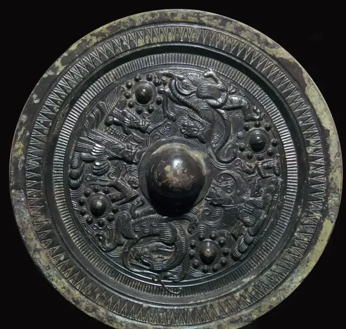 Framed Print : Chinese bronze mirror with figures of the Taoist gods, 2nd century Framed Print : Chinese bronze mirror with figures of the Taoist gods, 2nd century
