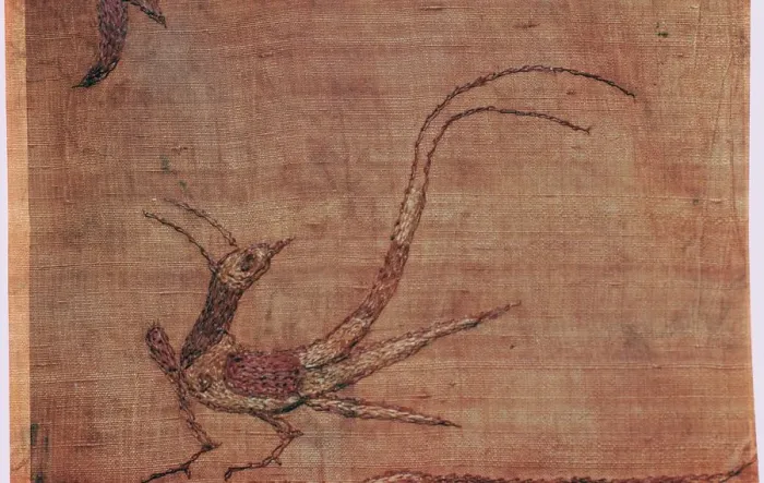Framed Print : Detail of a Chinese embroidered silk tussore with a phoenix from a Scythian tomb Framed Print : Detail of a Chinese embroidered silk tussore with a phoenix from a Scythian tomb