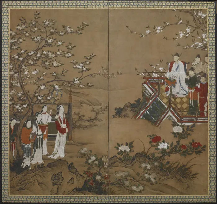 Framed Print : The Chinese emperor Ming Huang and Yang Kuei-fei, Edo period, early 17th century Framed Print : The Chinese emperor Ming Huang and Yang Kuei-fei, Edo period, early 17th century