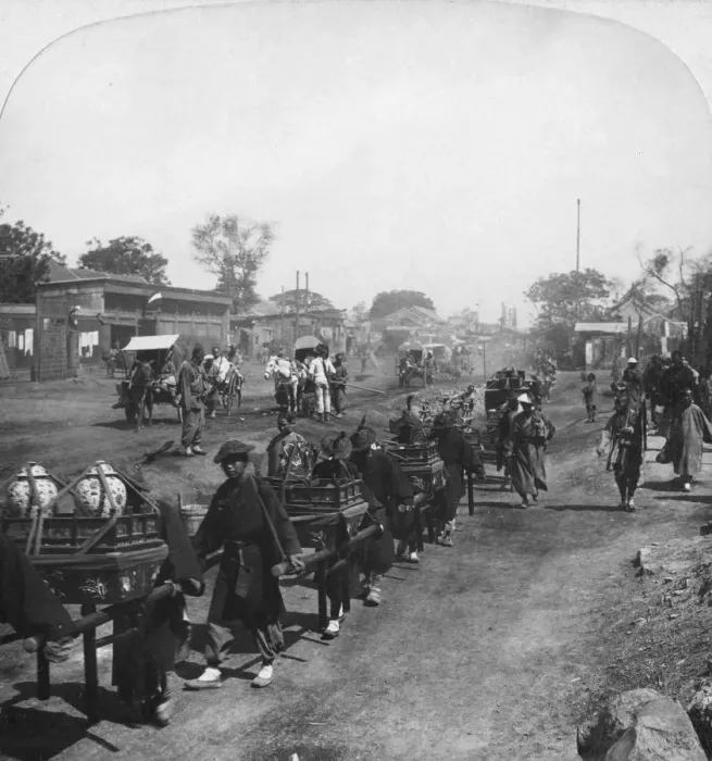 Framed Print : Chinese funeral procession, bearing food for the departed spirit, Peking (Beijing), China, 1901. Artist: HC White Framed Print : Chinese funeral procession, bearing food for the departed spirit, Peking (Beijing), China, 1901. Artist: HC White