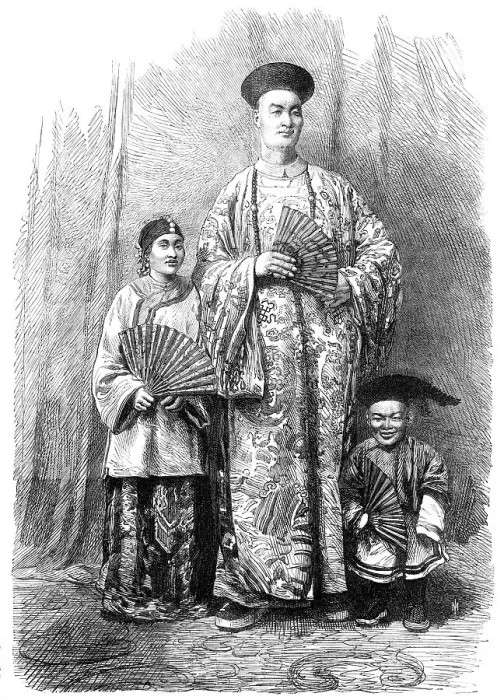 Framed Print : The Chinese Giant, Chang, with his wife and attendant dwarf, 1865. Creator: Unknown Framed Print : The Chinese Giant, Chang, with his wife and attendant dwarf, 1865. Creator: Unknown