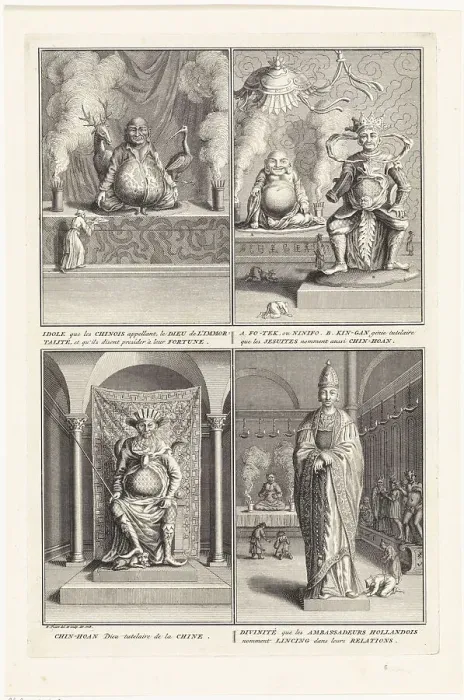 Framed Print : Four Chinese gods, 1728. Artist: Picart, Bernard (1673?1733) Framed Print : Four Chinese gods, 1728. Artist: Picart, Bernard (1673?1733)