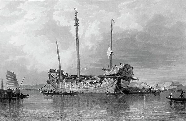 A Chinese Junk. - Canton River, 1835. Creator: Samuel Prout