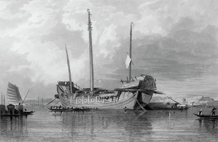 Framed Print : A Chinese Junk. - Canton River, 1835. Creator: Samuel Prout Framed Print : A Chinese Junk. - Canton River, 1835. Creator: Samuel Prout