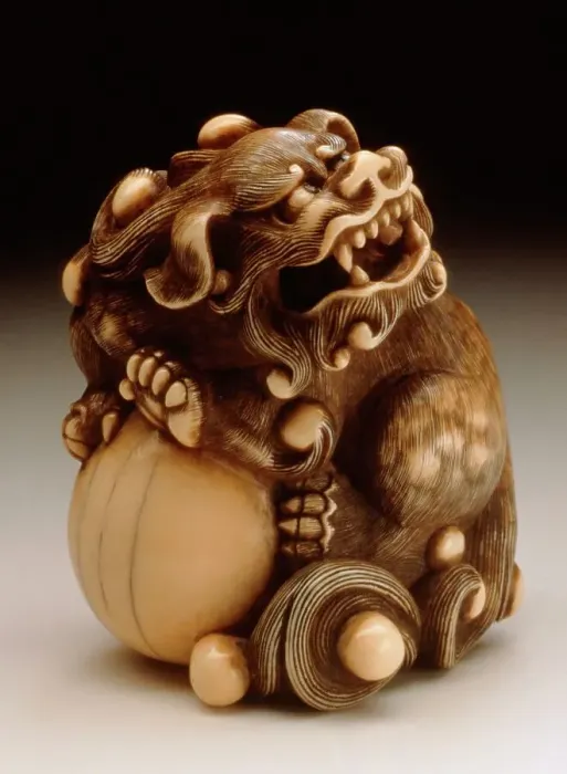Framed Print : Chinese Lion Guarding the Jewel of the Buddha, 18th century. Creator: Unknown Framed Print : Chinese Lion Guarding the Jewel of the Buddha, 18th century. Creator: Unknown