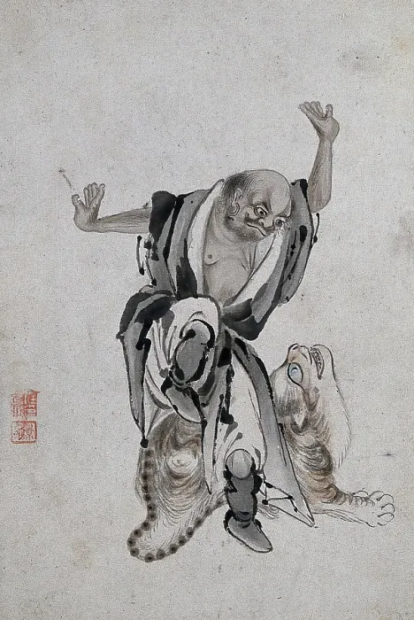 Framed Print : A Chinese man with a giant cat, (between 1800 and 1899?). Creator: Unknown Framed Print : A Chinese man with a giant cat, (between 1800 and 1899?). Creator: Unknown