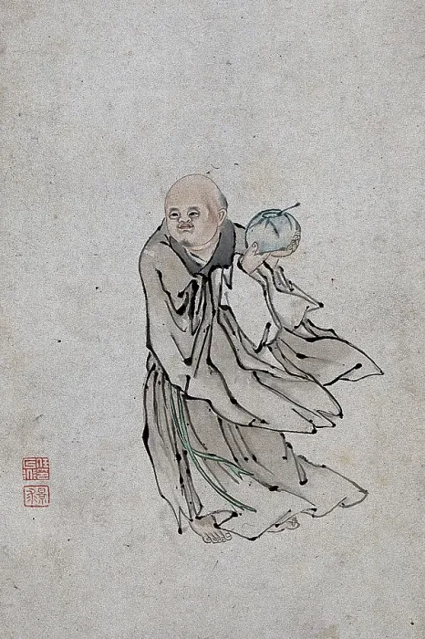 Framed Print : A Chinese man holding a bowl containing a spoon, (between 1800 and 1899?). Creator: Unknown Framed Print : A Chinese man holding a bowl containing a spoon, (between 1800 and 1899?). Creator: Unknown