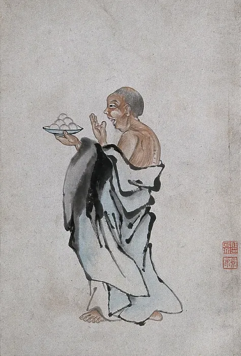 Framed Print : A Chinese man holding cakes on a tray, (between 1800 and 1899?). Creator: Unknown Framed Print : A Chinese man holding cakes on a tray, (between 1800 and 1899?). Creator: Unknown
