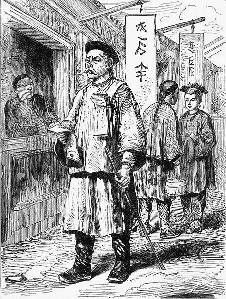 Chinese Man Selling the 'Pekin Gazette'. c1891. Creator: James Grant