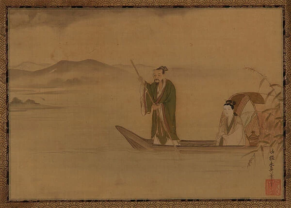 Chinese man and woman in a boat, Edo period, mid 17th century. Creator: Kano Yasunobu