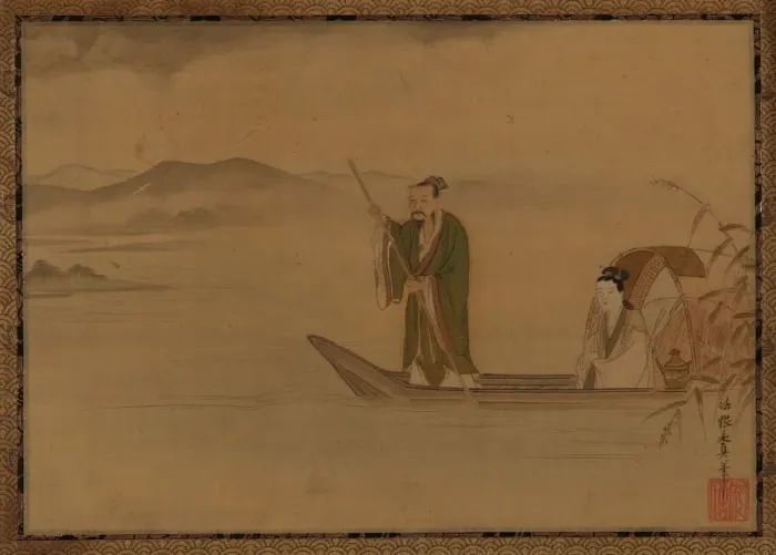 Framed Print : Chinese man and woman in a boat, Edo period, mid 17th century. Creator: Kano Yasunobu Framed Print : Chinese man and woman in a boat, Edo period, mid 17th century. Creator: Kano Yasunobu