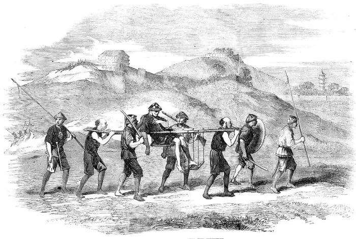 Framed Print : Chinese Mode of Carrying the Wounded, 1857. Creator: Unknown Framed Print : Chinese Mode of Carrying the Wounded, 1857. Creator: Unknown