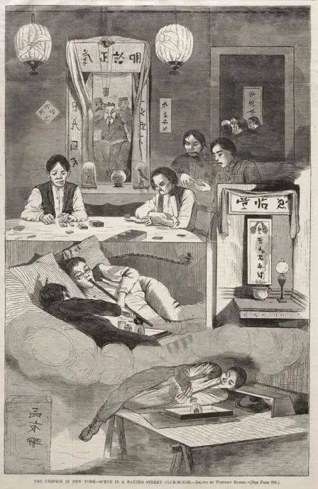 Framed Print : The Chinese in New York - Scene in a Baxter Street Club-House, 1874. Creator: Winslow Homer