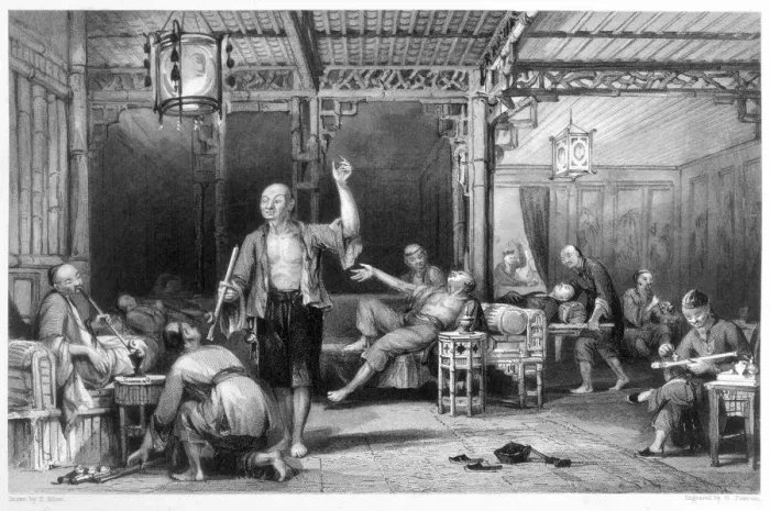 Framed Print : Chinese opium smokers, 1843. Artist: Thomas Allom Framed Print : Chinese opium smokers, 1843. Artist: Thomas Allom