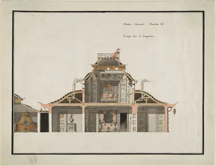 Framed Print : The Chinese pavilion at Le Désert de Retz, cross section. Creator: François Nicolas Henri Racine de Monville Framed Print : The Chinese pavilion at Le Désert de Retz, cross section. Creator: François Nicolas Henri Racine de Monville