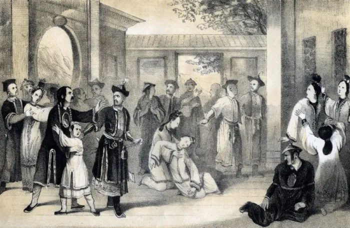 Framed Print : The Chinese people sold for slaves by the Tartars, after their conquest by Zinguis-Khan, (1847). Artist: B Clayton Framed Print : The Chinese people sold for slaves by the Tartars, after their conquest by Zinguis-Khan, (1847). Artist: B Clayton