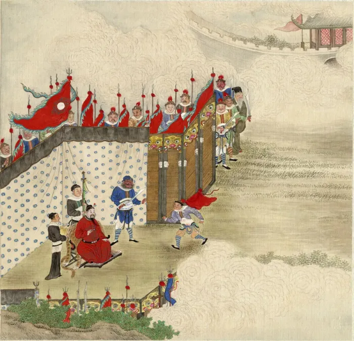 Framed Print : Chinese prince receiving courier, ca 1820. Artist: Chinese Master Framed Print : Chinese prince receiving courier, ca 1820. Artist: Chinese Master