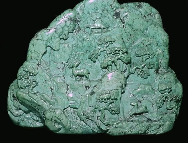 Chinese Quing Dynasty turquoise carving of a mountain, 18th century