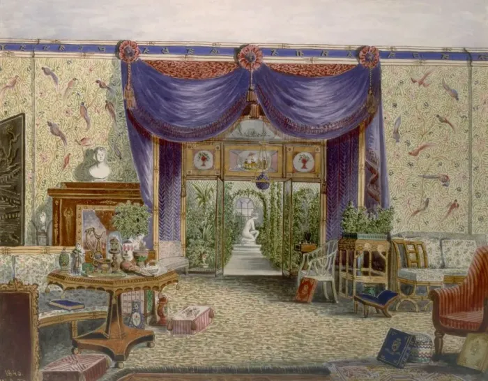Framed Print : The Chinese Room at Middleton Park, Oxfordshire, 1840. Creator: English School (19th Century) Framed Print : The Chinese Room at Middleton Park, Oxfordshire, 1840. Creator: English School (19th Century)