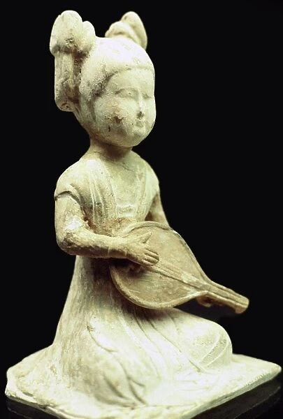 Chinese sculpture of a girl playing a stringed instrument