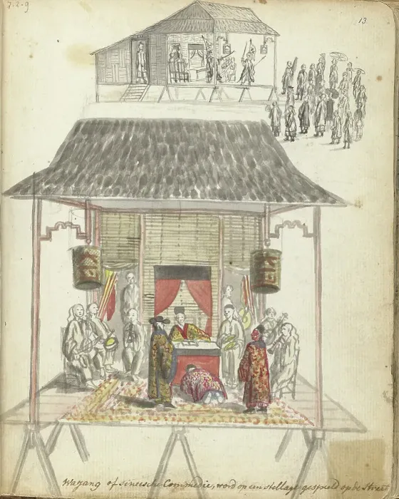 Framed Print : Chinese street theatre, 1779-1785. Creator: Jan Brandes Framed Print : Chinese street theatre, 1779-1785. Creator: Jan Brandes