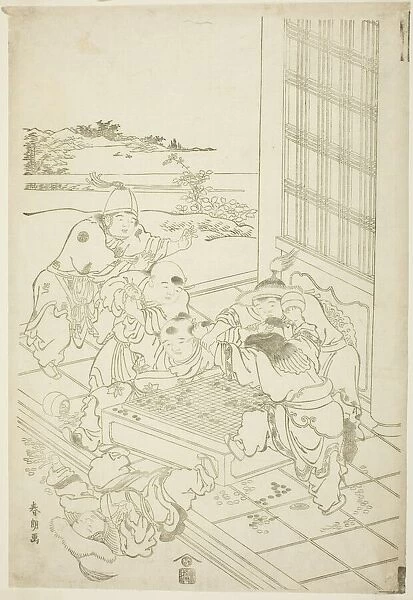 Chinese and Tartar Boys Quarreling over a Game of Go, Japan, c. 1790. Creator: Hokusai