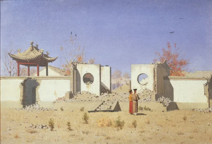 Framed Print : A Chinese Temple Ruin in Akkent, 1869-1870. Artist: Vereshchagin, Vasili Vasilyevich (1842-1904) Framed Print : A Chinese Temple Ruin in Akkent, 1869-1870. Artist: Vereshchagin, Vasili Vasilyevich (1842-1904)