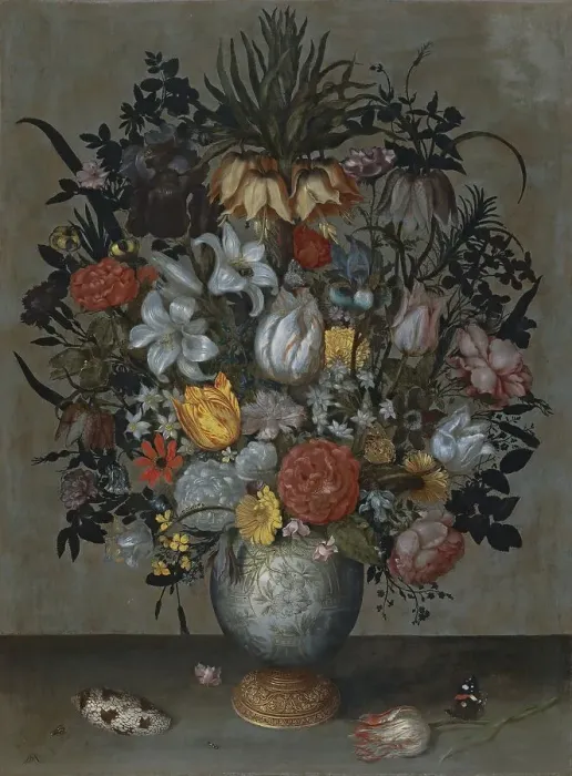 Framed Print : Chinese Vase with Flowers, Shell and Insects, 1609. Creator: Ambrosius Bosschaert the Elder Framed Print : Chinese Vase with Flowers, Shell and Insects, 1609. Creator: Ambrosius Bosschaert the Elder