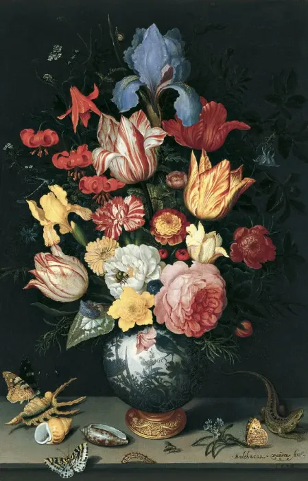 Framed Print : Chinese Vase with Flowers, Shells and Insects. Artist: Ast, Balthasar, van der (1593 / 4-1657) Framed Print : Chinese Vase with Flowers, Shells and Insects. Artist: Ast, Balthasar, van der (1593 / 4-1657)