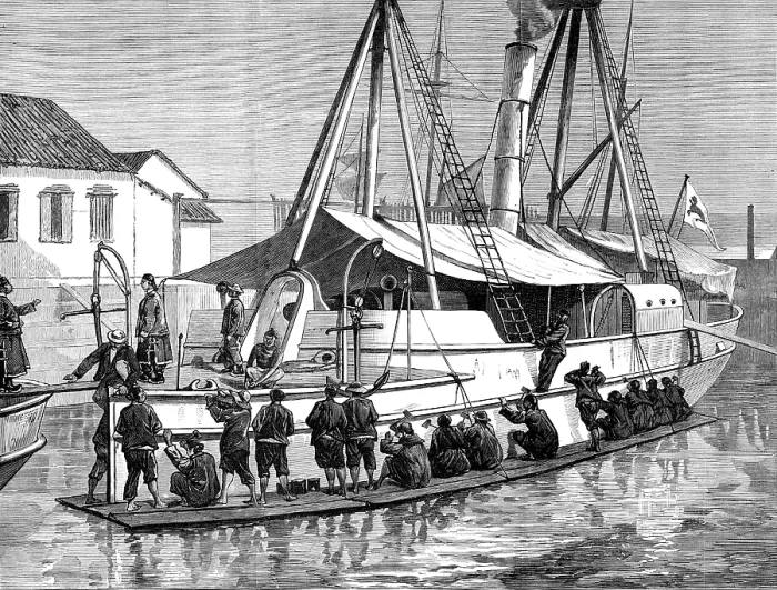 Framed Print : Chinese war preparations: overhauling a gun-boat at Shanghai, 1883. Creator: Unknown Framed Print : Chinese war preparations: overhauling a gun-boat at Shanghai, 1883. Creator: Unknown