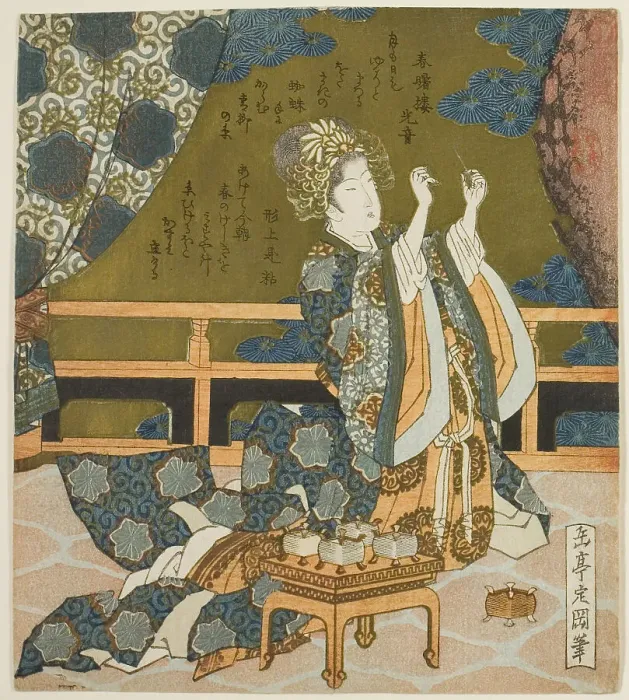 Framed Print : Two Chinese Women Examining Thread and a Spider's Web in a Box, from the... c. 1824. Creator: Gakutei. Two Chinese Women Examining Thread and a Spider's Web in a Box, from the... c. 1824. Creator: Gakutei Framed Print : Two Chinese Women Examining Thread and a Spider's Web in a Box, from the... c. 1824. Creator: Gakutei. Two Chinese Women Examining Thread and a Spider's Web in a Box, from the... c. 1824. Creator: Gakutei