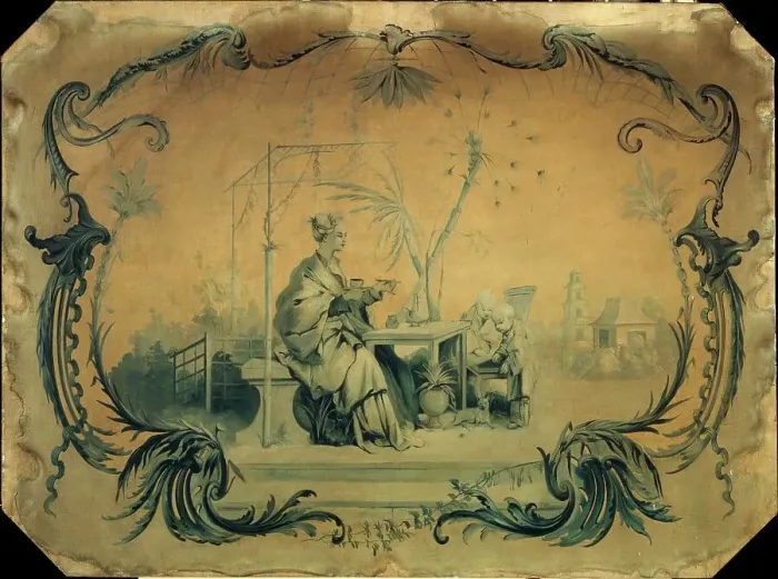 Framed Print : Chinoiserie in the style of Boucher for woodwork at the Hotel de Broglie, 1915. Creator: Felix Boutreux Framed Print : Chinoiserie in the style of Boucher for woodwork at the Hotel de Broglie, 1915. Creator: Felix Boutreux