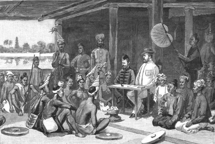 Framed Print : With the Chins in Upper Burma, Major Raikes, Deputy-Commissioner of Upper Chindwin, meeting with t Creator: Unknown Framed Print : With the Chins in Upper Burma, Major Raikes, Deputy-Commissioner of Upper Chindwin, meeting with t Creator: Unknown