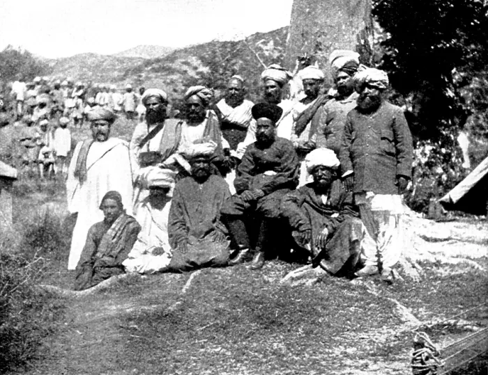 Framed Print : The Chitral Campaign: the Khan of Dir and his suite, 1895. Creator: Unknown Framed Print : The Chitral Campaign: the Khan of Dir and his suite, 1895. Creator: Unknown