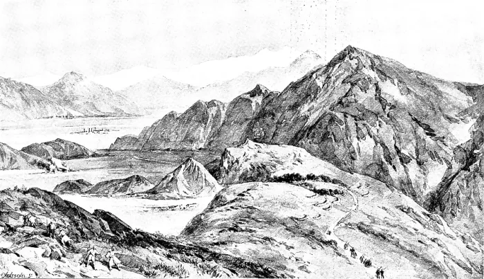 Framed Print : The Chitral Expedition: view of the Malakand Pass...Swat Valley and river in the distance, 1895. Creator: Carl Hentschel Framed Print : The Chitral Expedition: view of the Malakand Pass...Swat Valley and river in the distance, 1895. Creator: Carl Hentschel