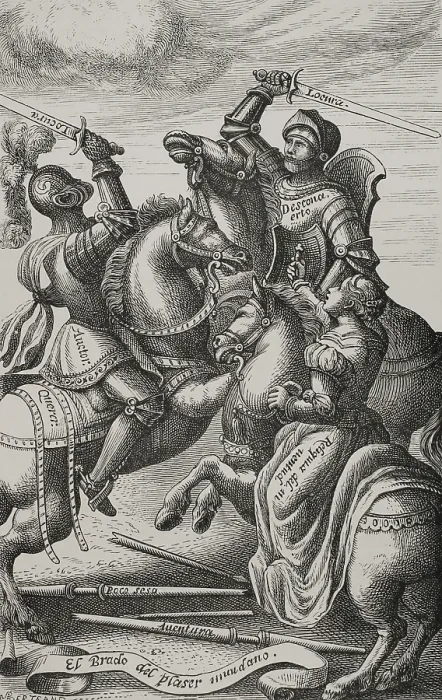Framed Print : The chivalry represented by allegorical characters, 1553, (1877). Creator: Jules Jean Marie Joseph Huyot Framed Print : The chivalry represented by allegorical characters, 1553, (1877). Creator: Jules Jean Marie Joseph Huyot